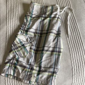 Plaid board short swim trunk